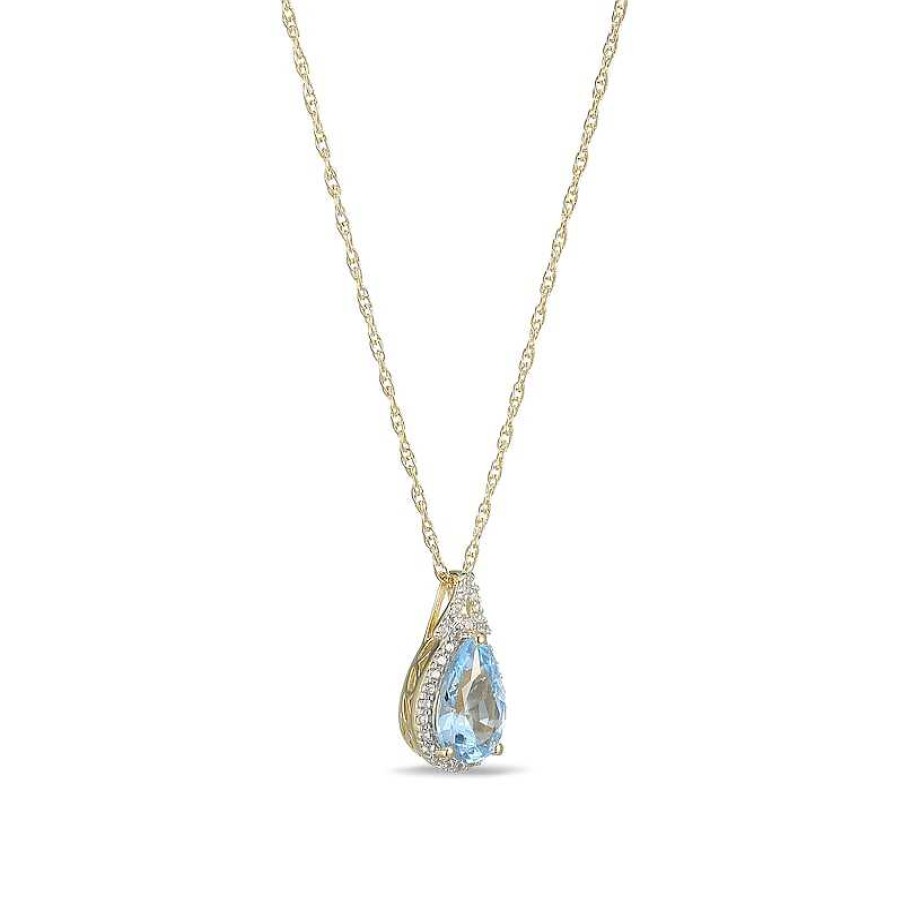 Zales Pear-Shaped Lab-Created Blue Spinel And White Sapphire Frame Pendant In Sterling Silver With 18K Gold Plate Necklaces