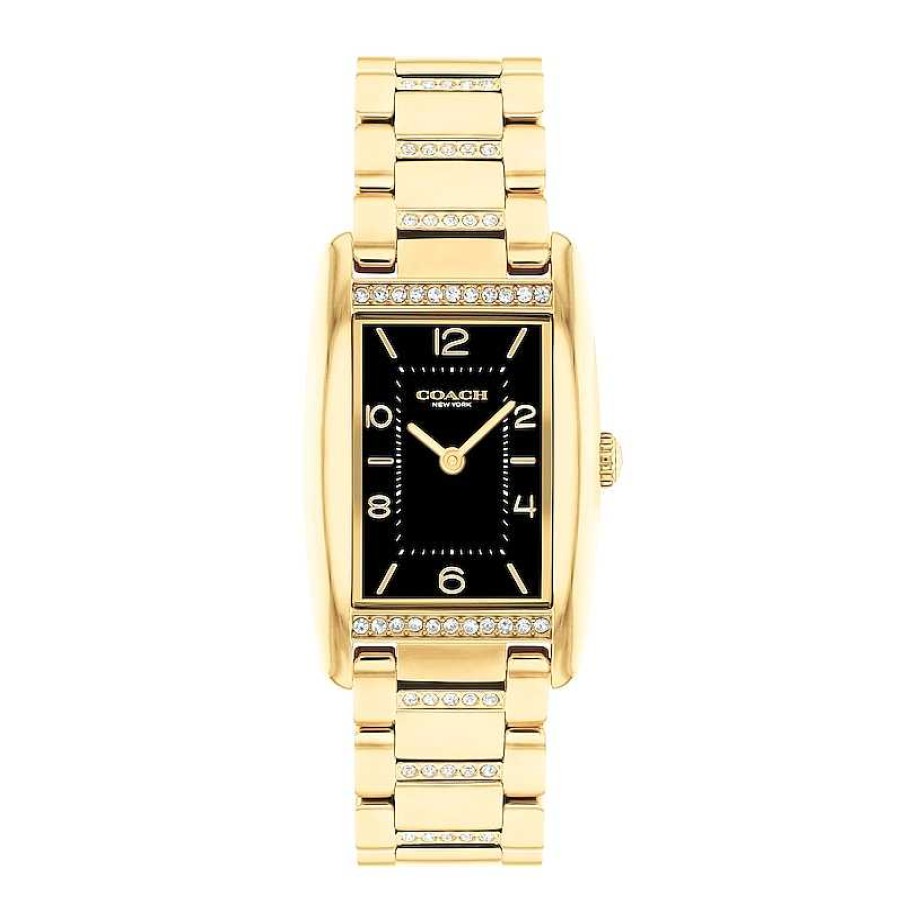 Coach Ladies' Coach Reese Crystal Accent Gold-Tone Ip Watch With Rectangular Black Dial (Model: 14504319) Watches