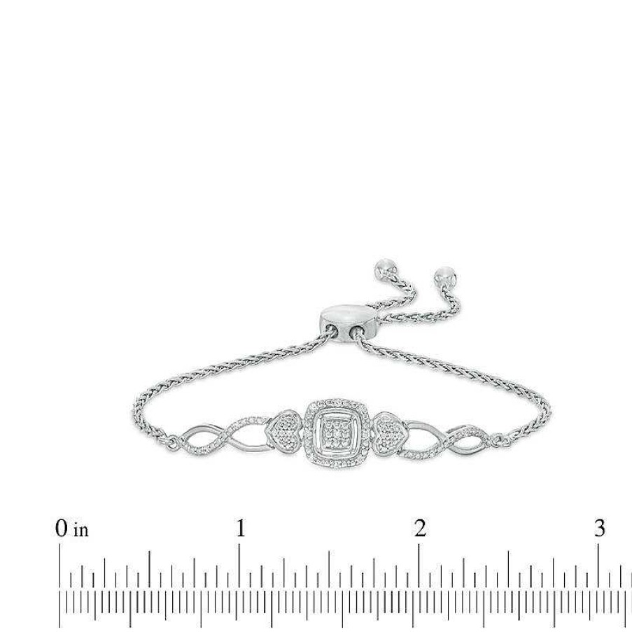 Zales 1/10 Ct. T.W. Diamond Cushion Frame Heart-Sides Twist Bolo Bracelet In Sterling Silver - 9.5" Bracelets