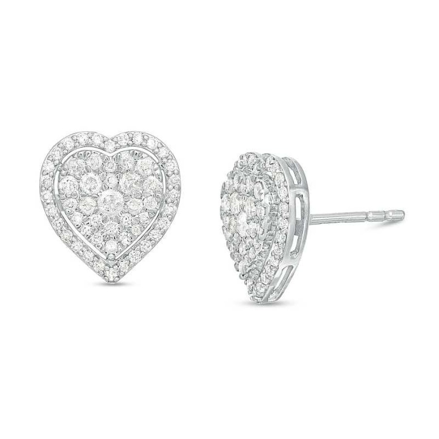 Zales 1/2 Ct. T.W. Multi-Diamond Heart-Shaped Stud Earrings In 10K White Gold Earrings