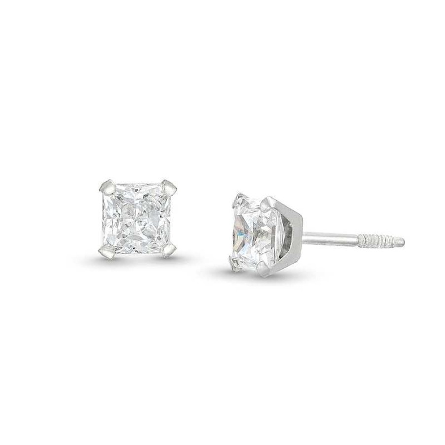 Zales Child'S 4.0Mm Princess-Cut Cubic Zirconia Solitaire Stud Earrings In 14K White Gold Earrings