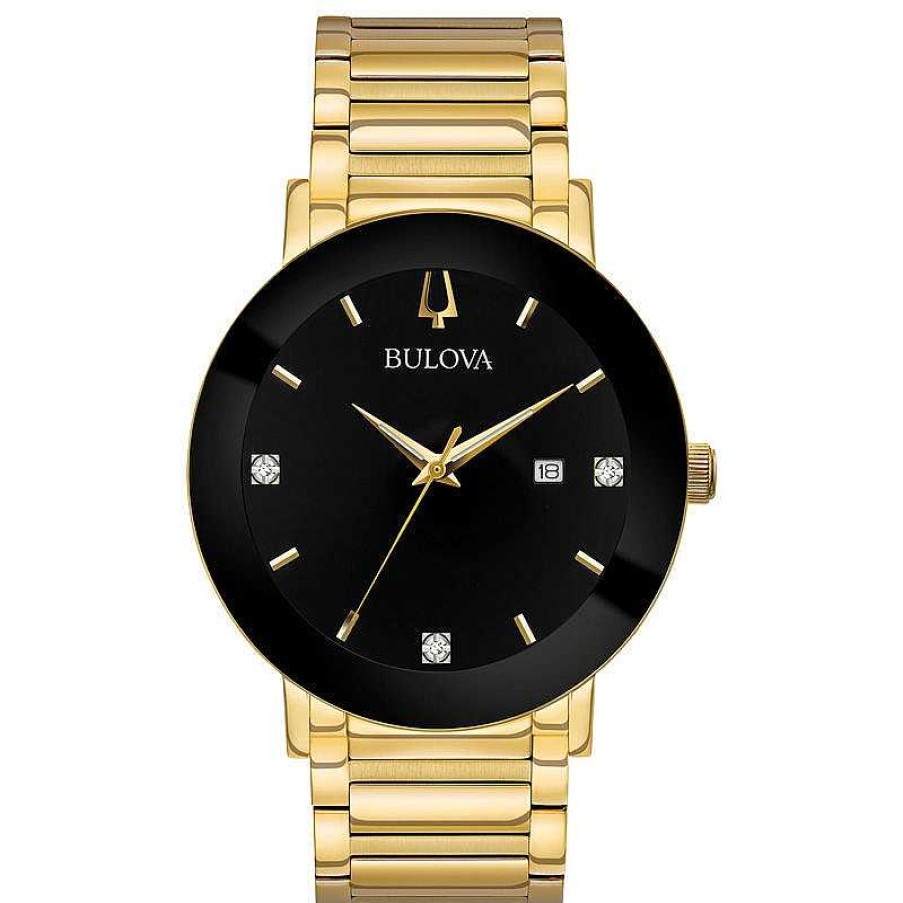 Bulova Men'S Bulova Modern Diamond Accent Gold-Tone Watch With Black Dial (Model: 97D116) Watches