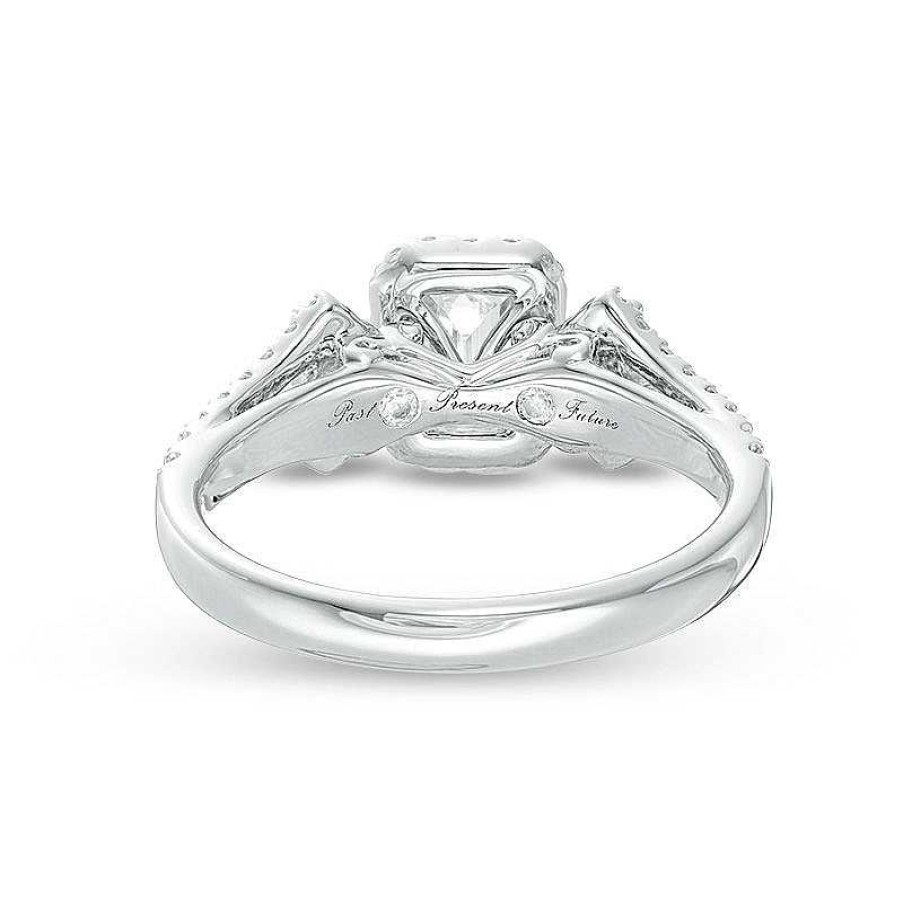 Zales 1 Ct. T.W. Certified Emerald-Cut Diamond Frame Past Present Future® Ornate Engagement Ring In 14K White Gold (I/I1) Rings