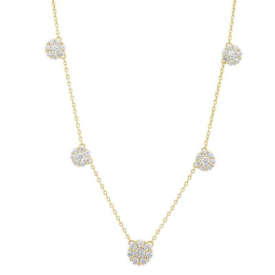 Zales 1-1/2 Ct. T.W. Diamond Flower Station Necklace In 10K Gold Necklaces