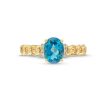 Zales Oval London Blue Topaz And Diamond Accent Collar Curb Chain Shank Ring In 10K Gold Rings