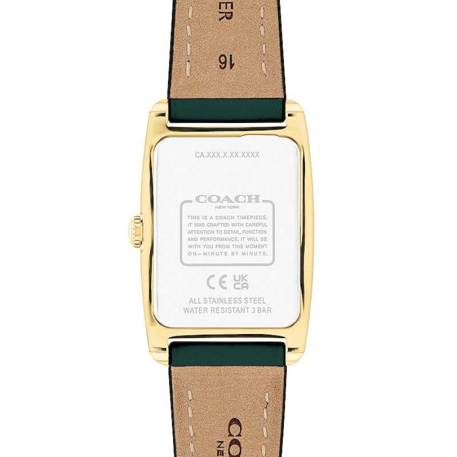 Coach Ladies' Coach Reese Gold-Tone Ip Green Leather Strap Watch With Rectangular Green Dial (Model: 14504354) Watches