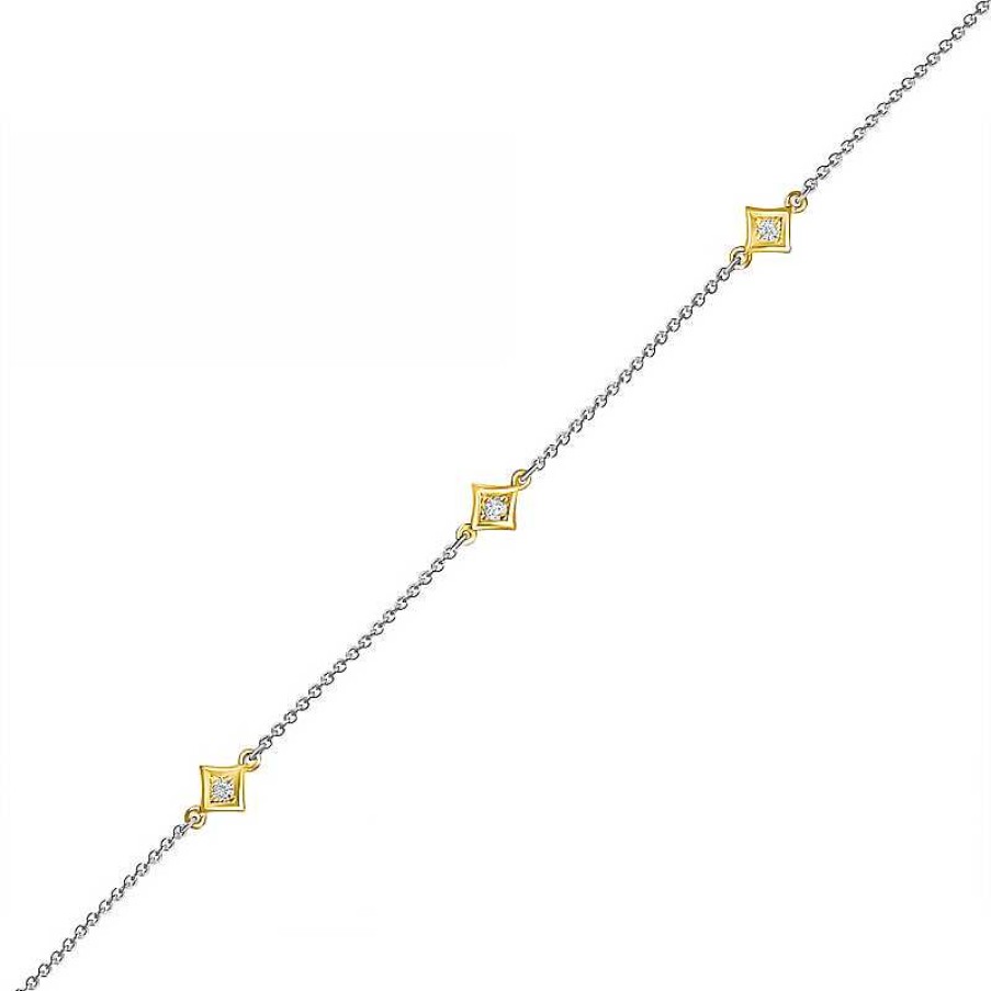 Zales 1/20 Ct. T.W. Diamond Triple Tilted Square Frame Anklet In Sterling Silver With 14K Gold Plate 10" Bracelets