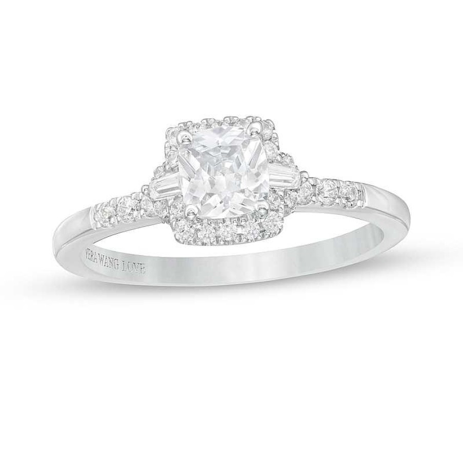 Zales Vera Wang Love Collection 3/4 Ct. T.W. Cushion-Cut Diamond Collar Engagement Ring In 14K White Gold Rings