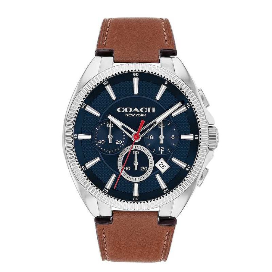 Coach Men'S Coach Jackson Chronograph Brown Leather Strap Watch With Blue Dial (Model: 14602683) Watches