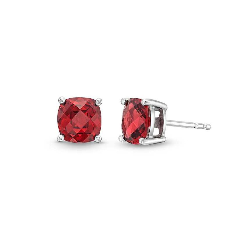 Zales 7.0Mm Faceted Cushion-Cut Garnet Stud Earrings In Sterling Silver Earrings