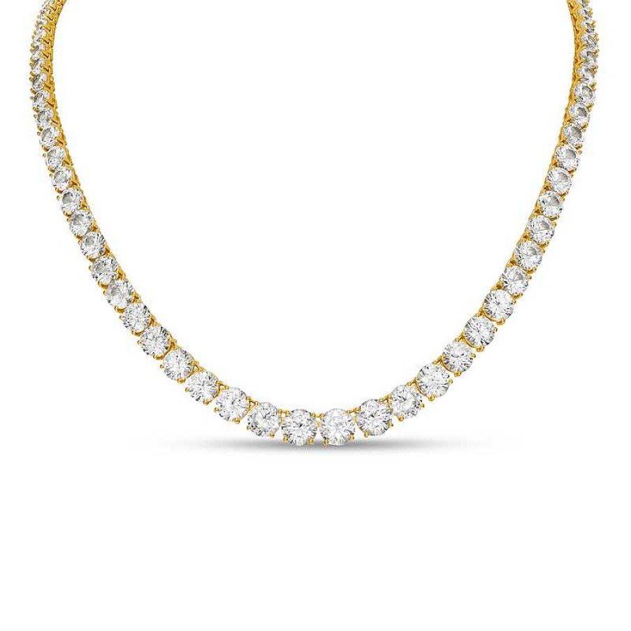 Zales White Lab-Created Sapphire Graduated Tennis Necklace In 18K Gold Over Silver Necklaces