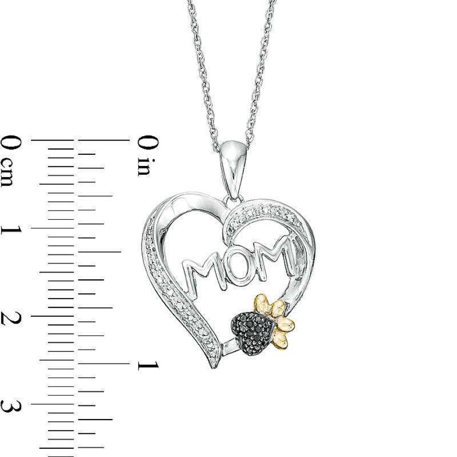 Zales 1/20 Ct. T.W. Enhanced Black And White Diamond "Mom" With Paw Print Heart Pendant In Sterling Silver And 10K Gold Necklaces