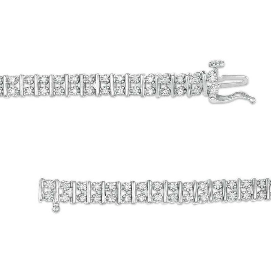 Zales 1 Ct. T.W. Diamond Duos Line Bracelet In Sterling Silver - 7.5" Bracelets