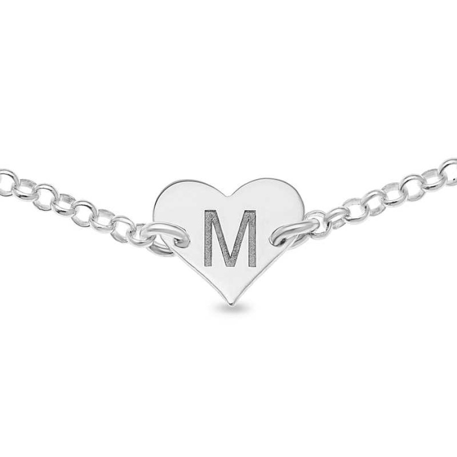 Zales Engravable Uppercase Double Initial Reversible Heart Disc Bracelet In Sterling Silver (2 Initials) - 6.5" Bracelets