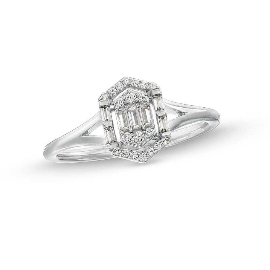 Zales 1/5 Ct. T.W. Multi-Diamond Hexagon Open Frame Ring In 10K White Gold Rings