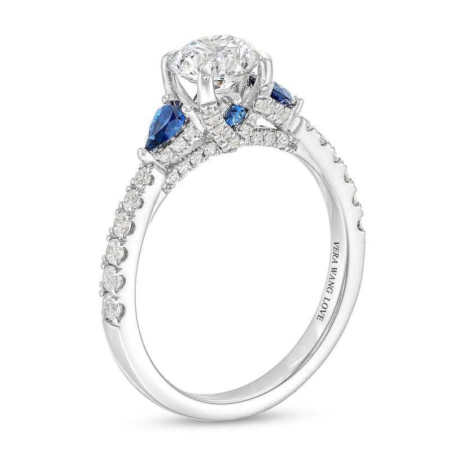 Zales Vera Wang Love Collection 1-1/5 Ct. T.W. Diamond And Blue Sapphire Engagement Ring In 14K White Gold Rings