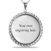 Zales Engravable Photo Rope Chain Frame Circle Pendant In Sterling Silver (1 Image And 4 Lines) Necklaces