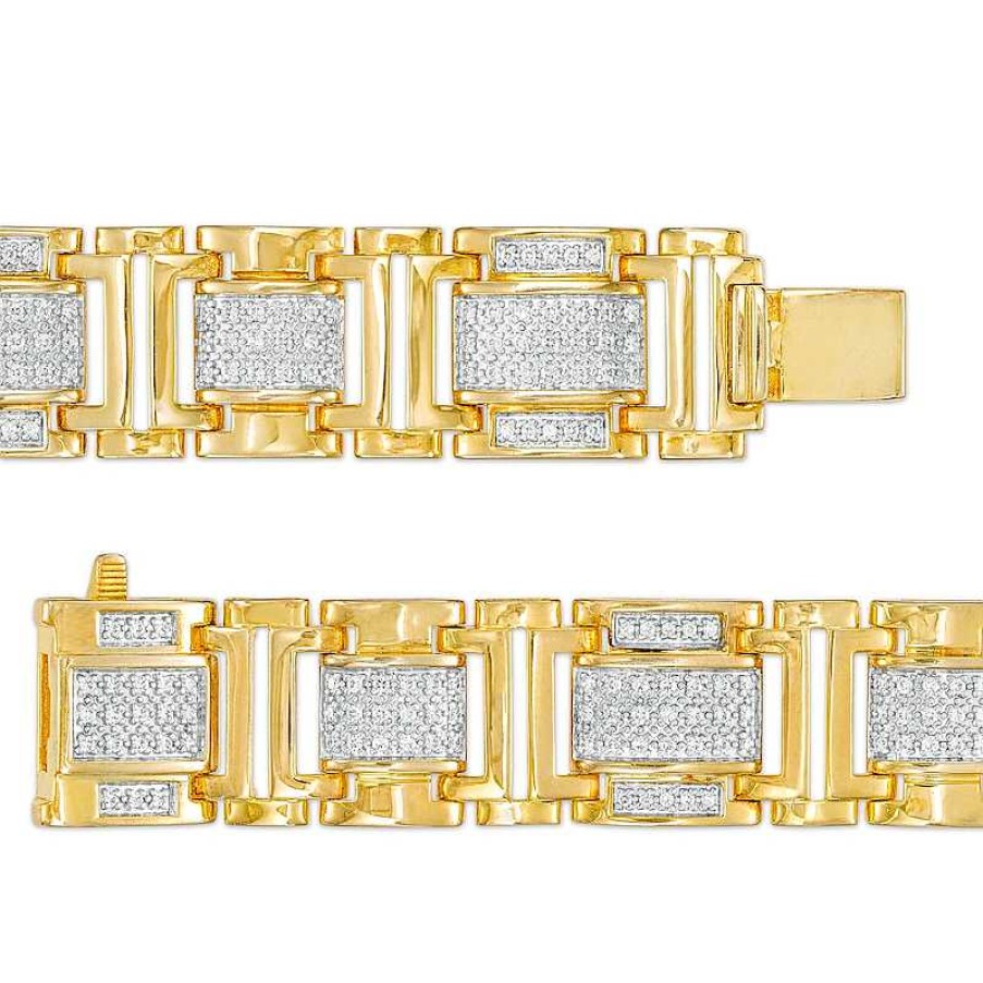 Zales Men'S 1-1/2 Ct. T.W. Diamond Multi-Row Link Bracelet In 10K Gold - 8.5" Bracelets