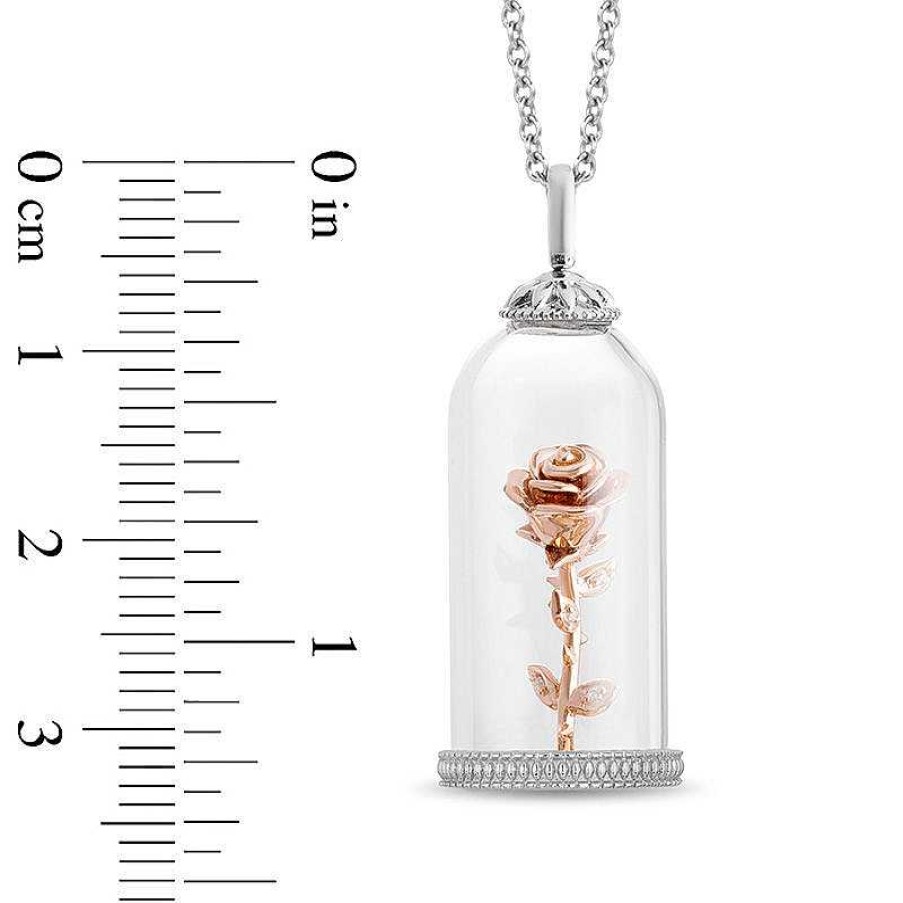 Zales Enchanted Disney Belle Diamond Accent Rose In Glass Dome Pendant In Sterling Silver And 10K Rose Gold - 24" Necklaces