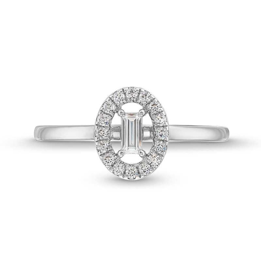 Zales 1/4 Ct. T.W. Baguette Diamond And Oval Frame Ring In 10K White Gold Rings