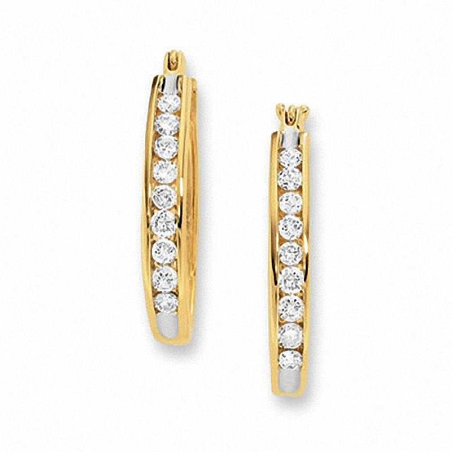 Zales 1/2 Ct. T.W. Channel-Set Diamond Oval Hoop Earrings In 14K Gold Earrings