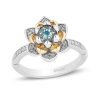 Zales Enchanted Disney Jasmine 3.0Mm Swiss Blue Topaz And 1/6 Ct. T.W. Diamond Flower Ring In Sterling Silver And 10K Gold Rings