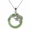 Zales Circle Jade Dragon Pendant In Sterling Silver Necklaces