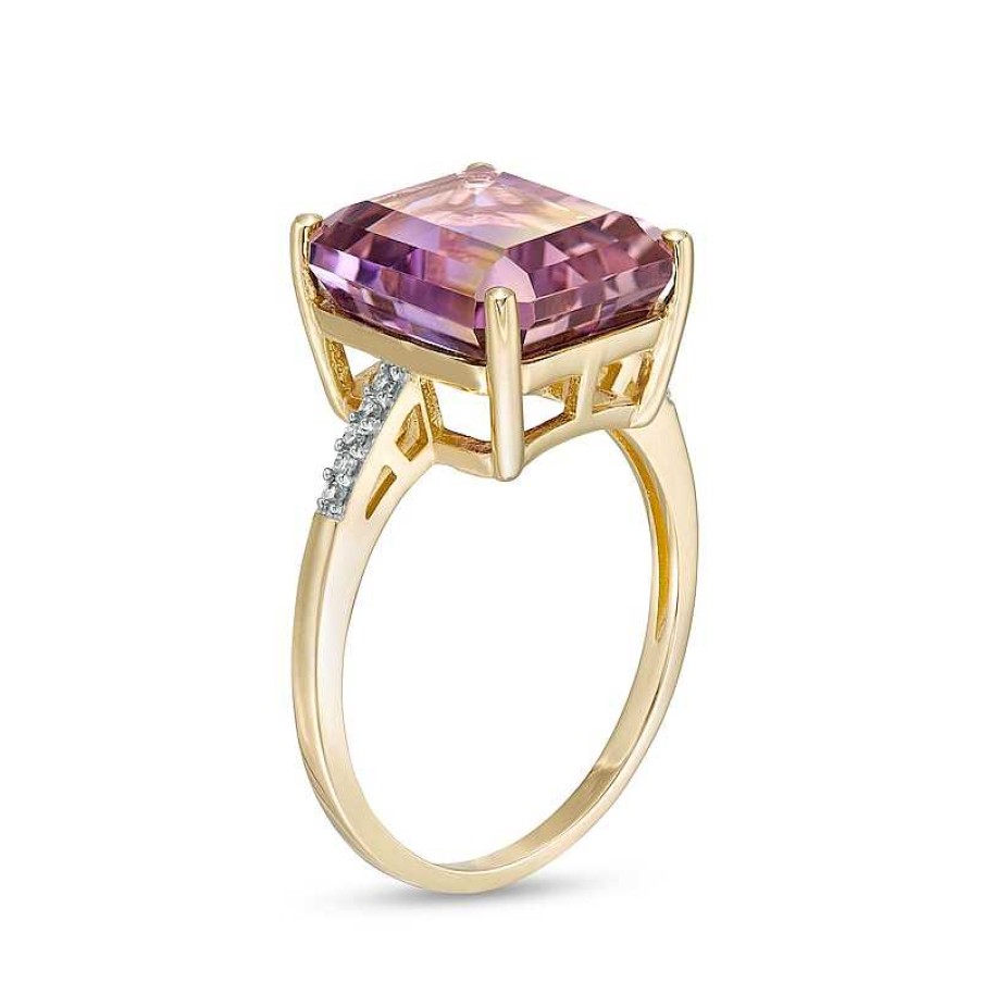 Zales Emerald-Cut Ametrine And 1/20 Ct. T.W. Diamond Ring In 10K Gold Rings