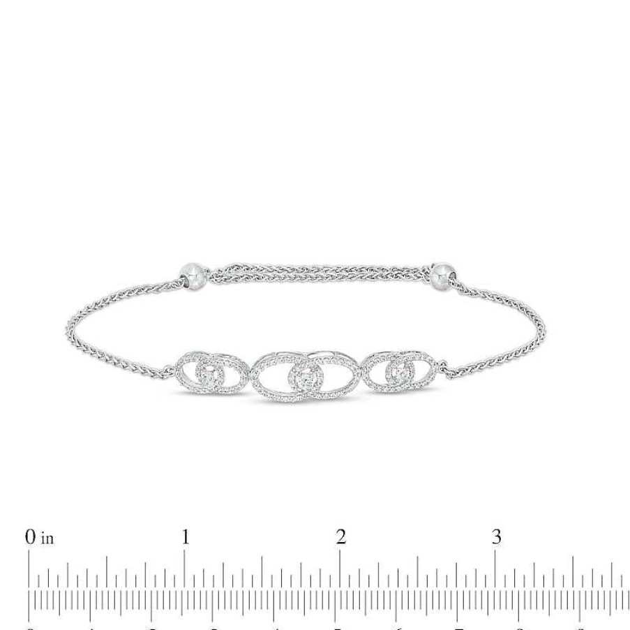 Zales You Me Us 3/4 Ct. T.W. Diamond Interlocking Ovals Trio Bolo Bracelet In 10K White Gold 9" Bracelets