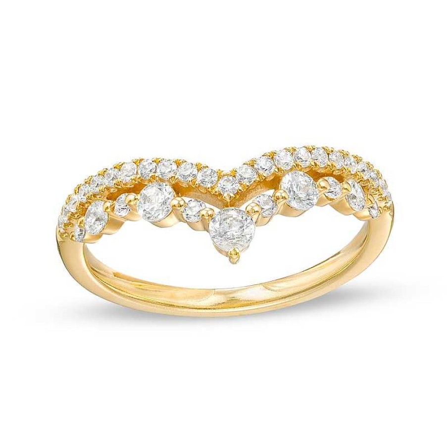 Zales 1/2 Ct. T.W. Diamond Crown Contour Double Row Anniversary Band In 14K Gold Rings