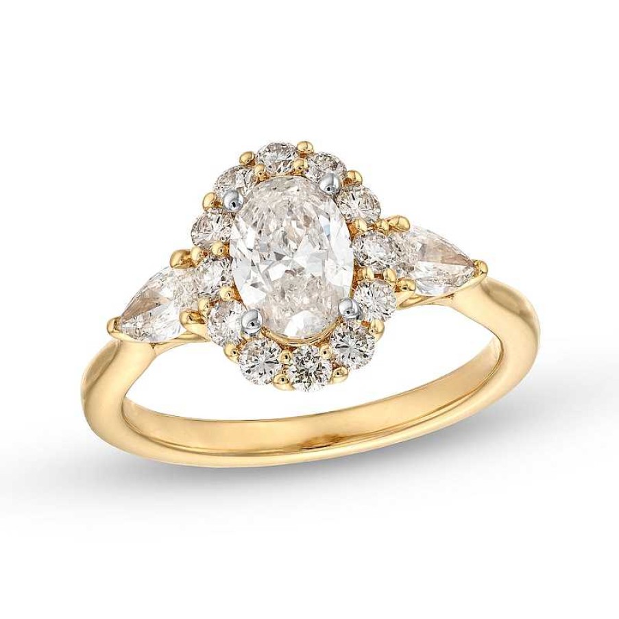 Zales 1-3/4 Ct. T.W. Oval Diamond Frame Leaf-Sides Engagement Ring In 14K Gold Rings