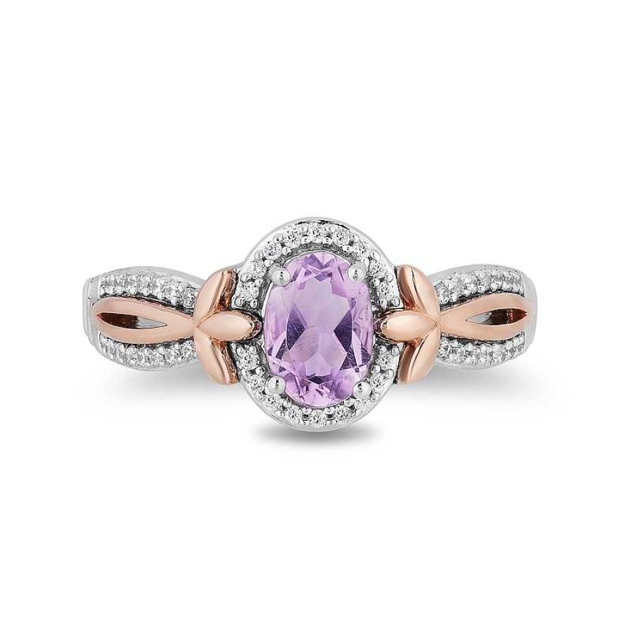 Zales Enchanted Disney Rapunzel Oval Amethyst And 1/6 Ct. T.W. Diamond Ring In Sterling Silver And 10K Rose Gold Rings