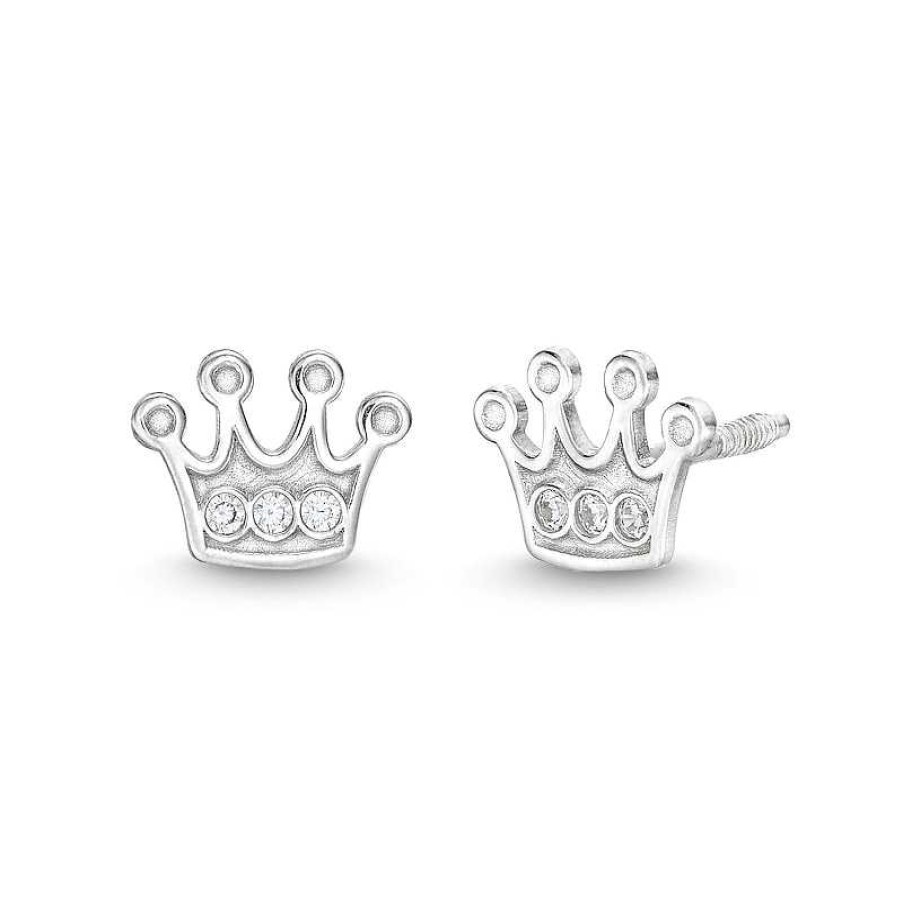 Zales Child'S Cubic Zirconia Crown Stud Earrings In 14K White Gold Earrings