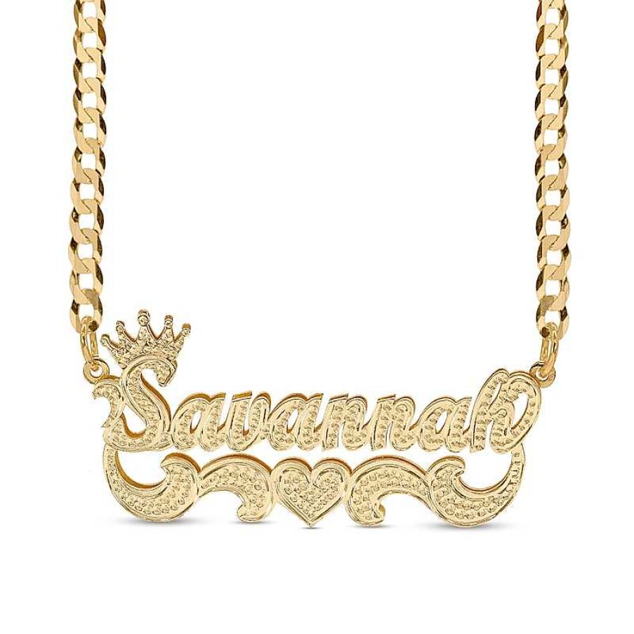 Zales Crown Name Plate With Scrollwork Necklace In Sterling Silver With 14K Gold Plate (1 Line) Necklaces