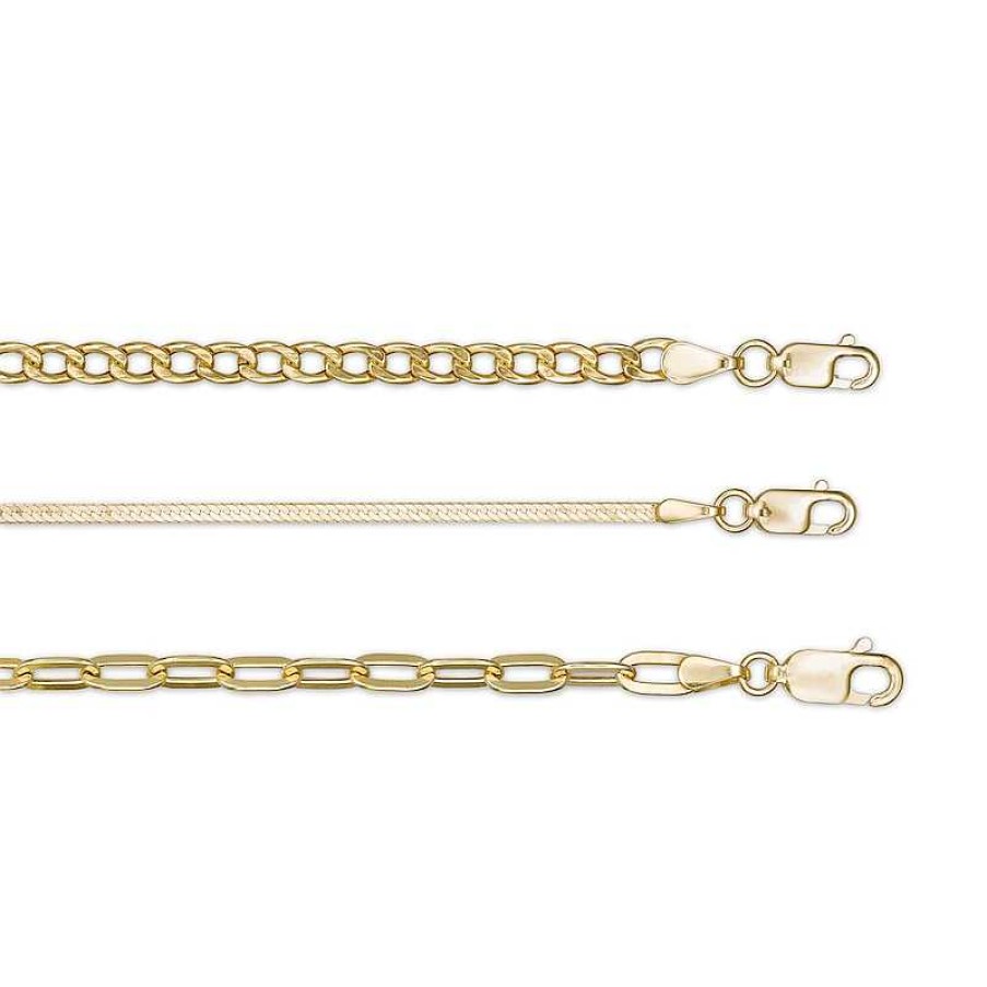 Zales Curb, Herringbone And Paper Clip Link Chain Bracelet Set In Hollow 10K Gold - 7.5" Bracelets