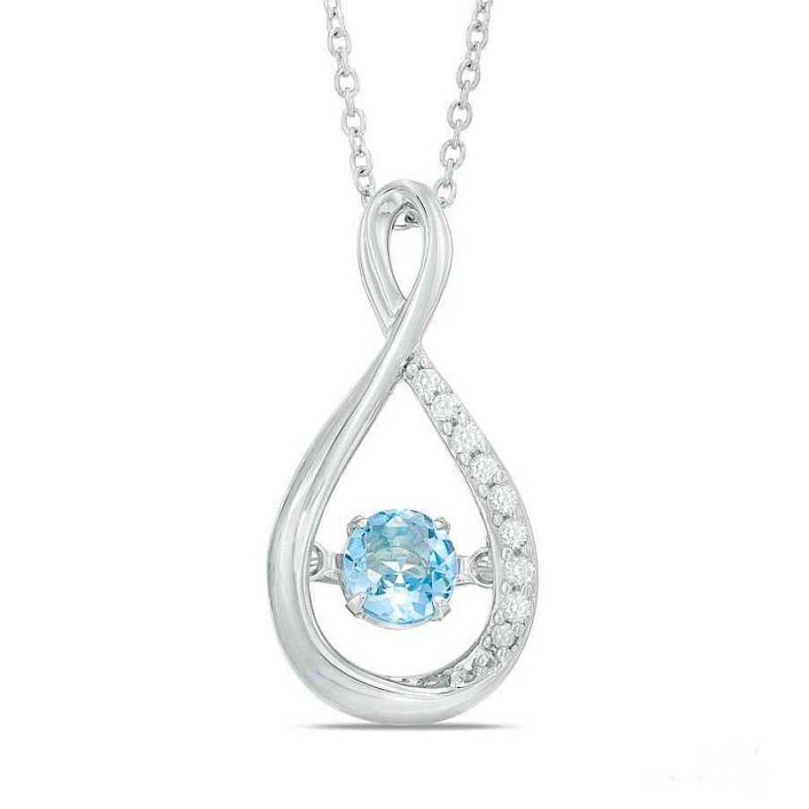 Zales 4.5Mm Swiss Blue Topaz And Lab-Created White Sapphire Infinity Pendant In Sterling Silver Necklaces