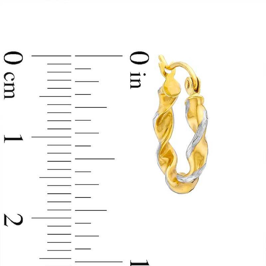 Zales Diamond-Cut Twist 15.0Mm Hoop Earrings In Hollow 14K Two-Tone Gold Earrings