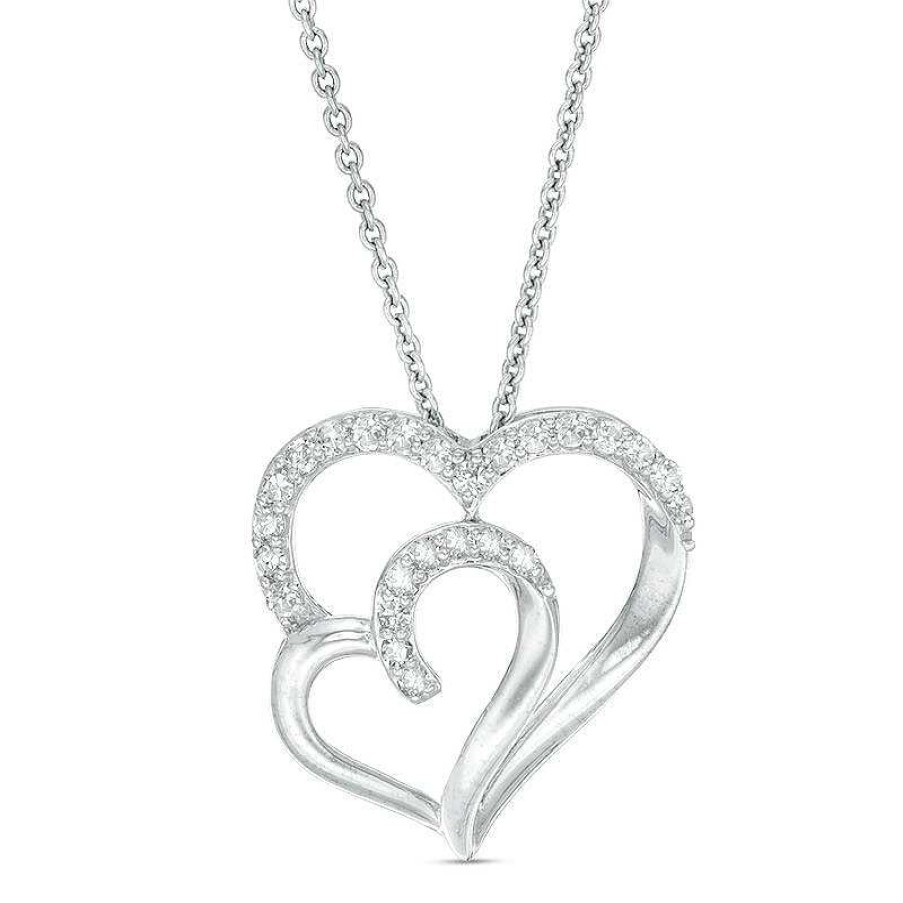 Zales 1/4 Ct. T.W. Diamond Double Heart Pendant In Sterling Silver Necklaces