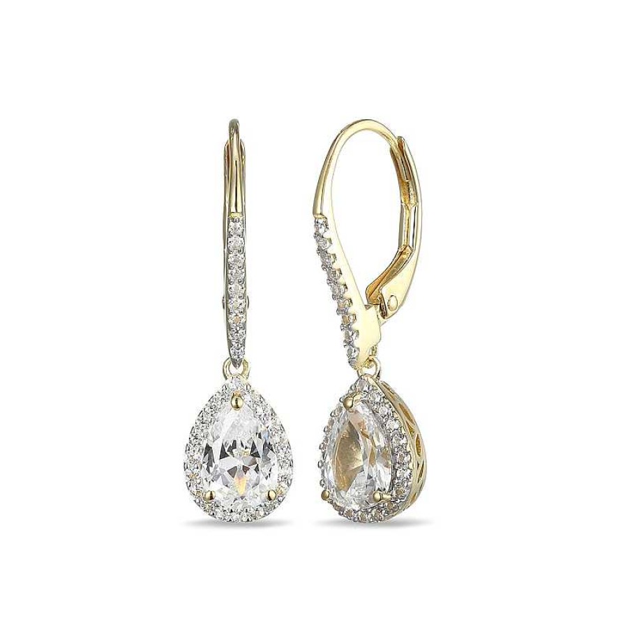 Zales Pear-Shaped White Lab-Created Sapphire Frame Drop Earrings In Sterling Silver With 18K Gold Plate Earrings