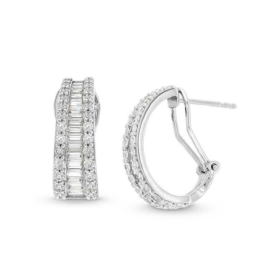 Zales 2 Ct. T.W. Certified Baguette Lab-Created Diamond Graduating Hoop Earrings In 14K White Gold (F/Si2) Earrings