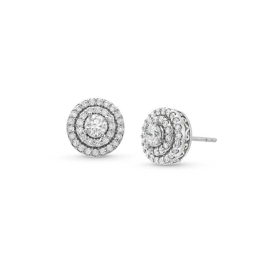 Zales 1 Ct. T.W. Lab-Created Diamond Double Halo Stud Earrings In 10K White Gold Earrings