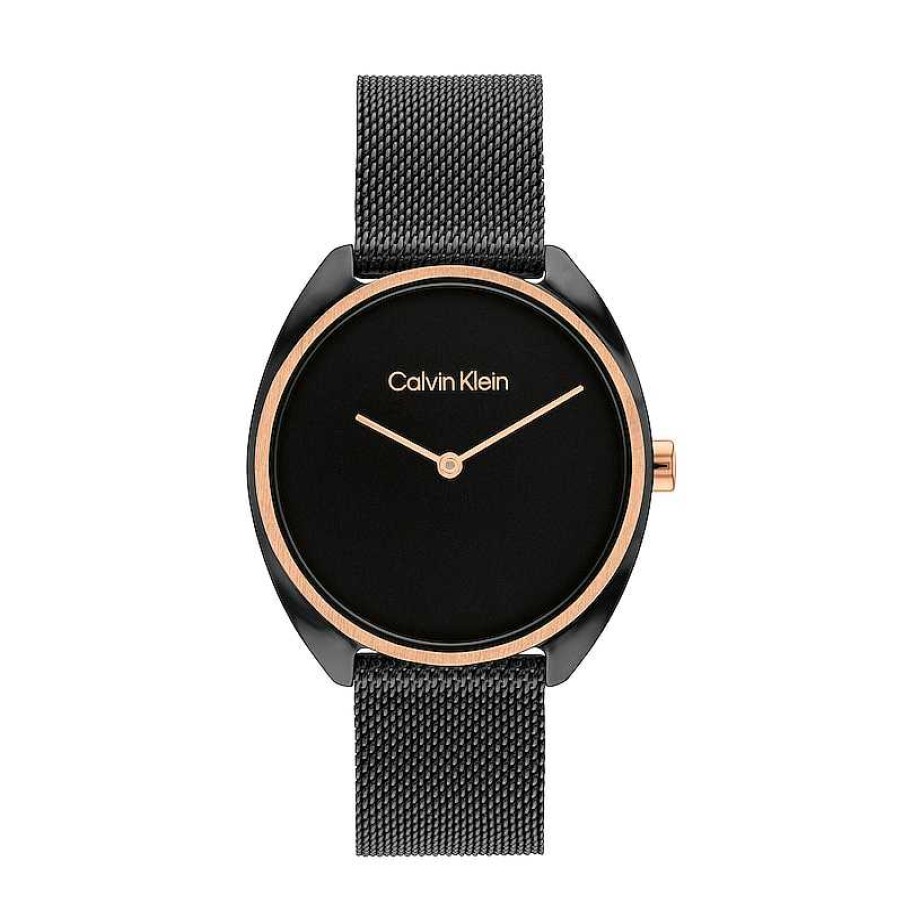 Calvin Klein Ladies' Calvin Klein Two-Tone Ip Mesh Watch With Black Dial (Model: 25200272) Watches