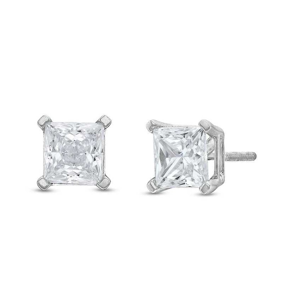 Zales 2 Ct. T.W. Certified Princess-Cut Lab-Created Diamond Solitaire Stud Earrings In 14K White Gold (I/Si2) Earrings