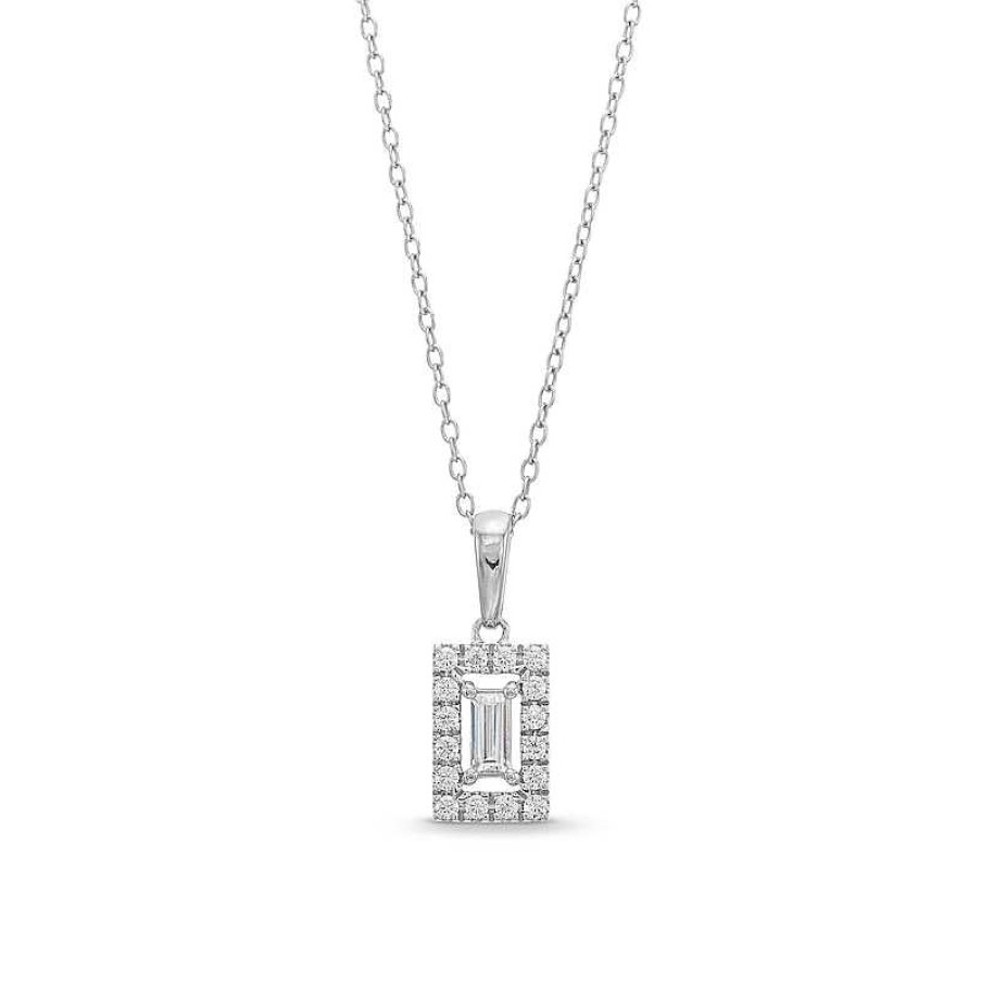 Zales 1/4 Ct. T.W. Baguette-Cut Diamond Rectangle Frame Pendant In 10K White Gold Necklaces