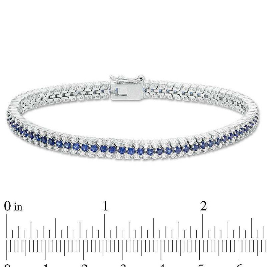 Zales Lab-Created Blue And White Sapphire Triple Row Bracelet In Sterling Silver - 7.25" Bracelets