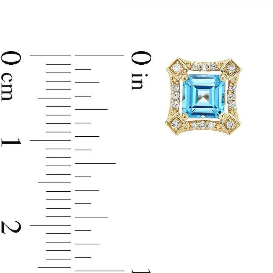 Zales Asscher-Cut London Blue Topaz And 1/10 Ct. T.W. Diamond Concave Frame Stud Earrings In 10K Gold Earrings