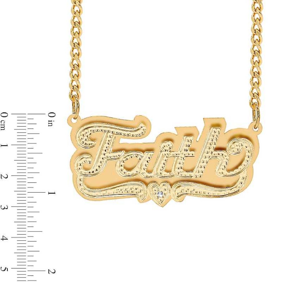 Zales Diamond Accent Hammered Name And Heart Ribbon Accent Plate Necklace In Sterling Silver With 14K Gold Plate (1 Line) Necklaces