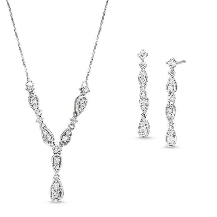 Zales 1/2 Ct. T.W. Lab-Created Diamond Y-Necklace And Earrings Set In 10K White Gold Earrings