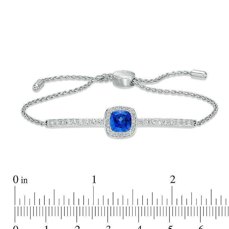 Zales 7.0Mm Cushion-Cut Lab-Created Blue And White Sapphire Frame Bolo Bracelet In Sterling Silver - 9.0" Bracelets