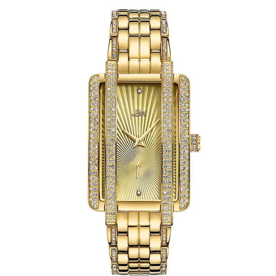 JBW Ladies' Jbw Mink 1/8 Ct. T.W. Diamond And Crystal 18K Gold Plate Watch With Rectangular Dial (Model: J6358B) Watches